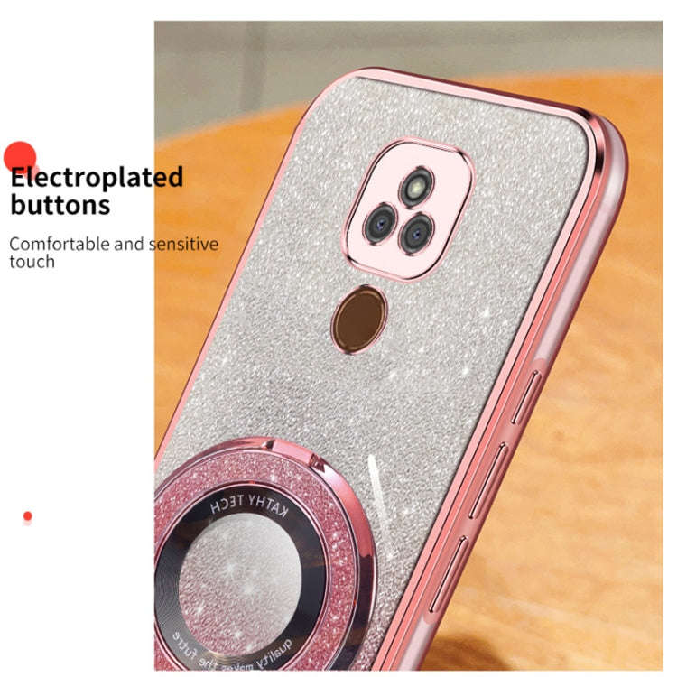 For Motorola Moto E7 Plus Plated Gradient Glitter Round Holder TPU Phone Case(Purple)
