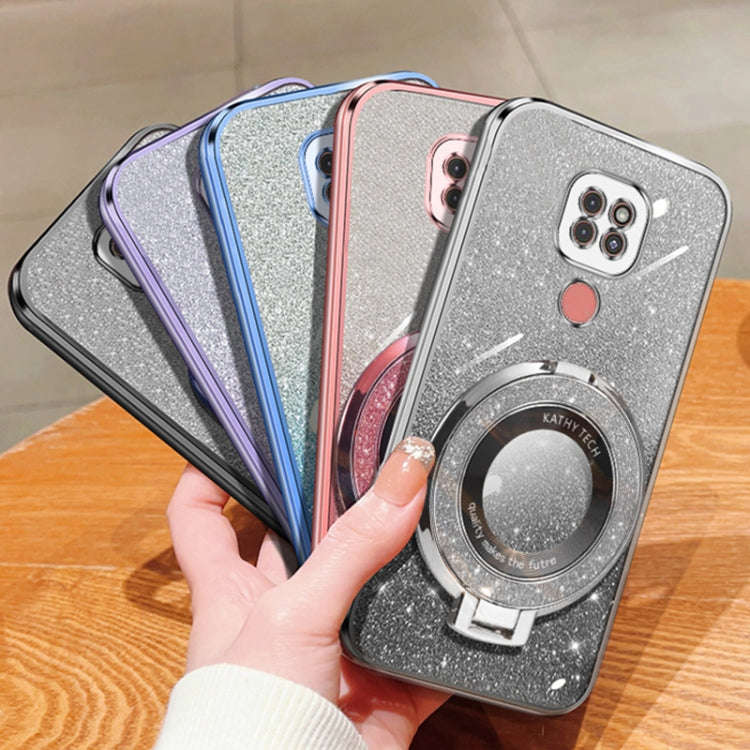 For Motorola Moto G9 Play Plated Gradient Glitter Round Holder TPU Phone Case(Silver)