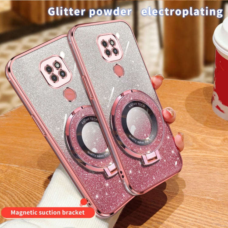 For Motorola Moto G9 Play Plated Gradient Glitter Round Holder TPU Phone Case(Silver)