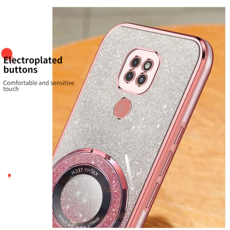 For Motorola Moto G9 Play Plated Gradient Glitter Round Holder TPU Phone Case(Silver)