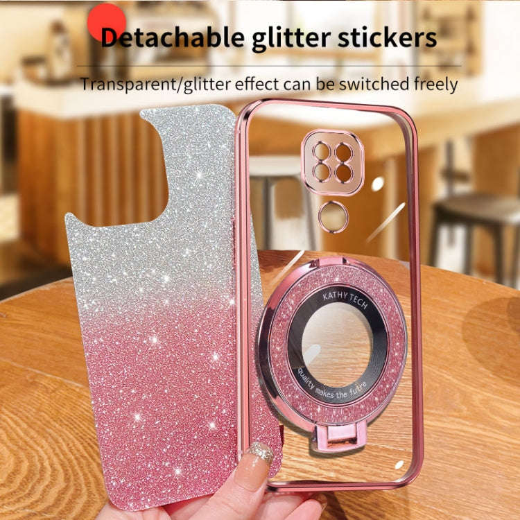 For Motorola Moto G9 Play Plated Gradient Glitter Round Holder TPU Phone Case(Sierra Blue)