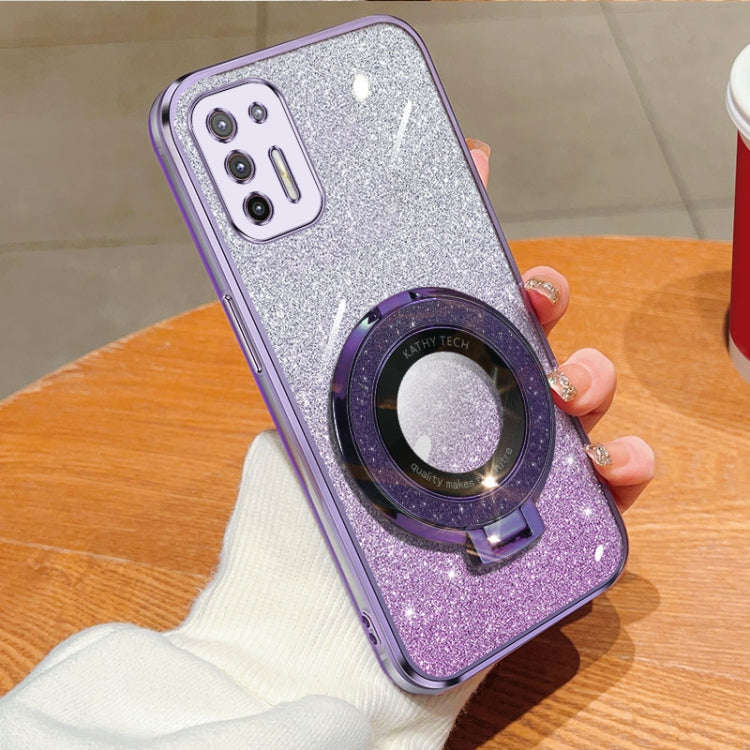 For Motorola Moto G9 Plus Plated Gradient Glitter Round Holder TPU Phone Case(Purple)