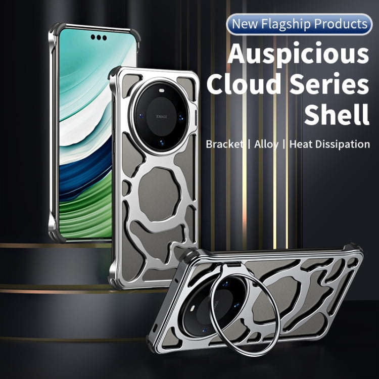 For Huawei Mate 60 Pro Auspicious Cloud Series MagSafe Metal Phone Case with Bracket(Silver)