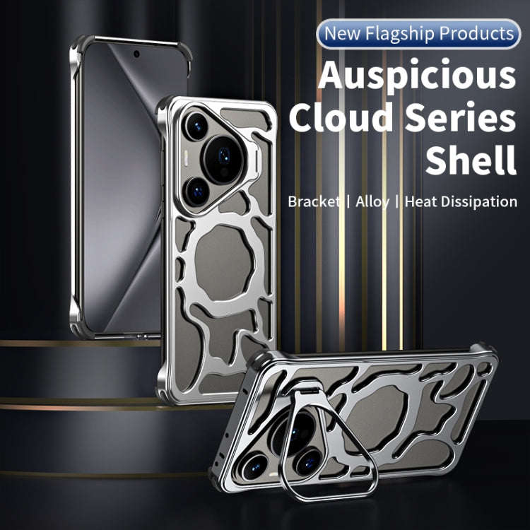 For Huawei Pura 70 Pro Auspicious Cloud Series MagSafe Metal Phone Case with Bracket(Silver)