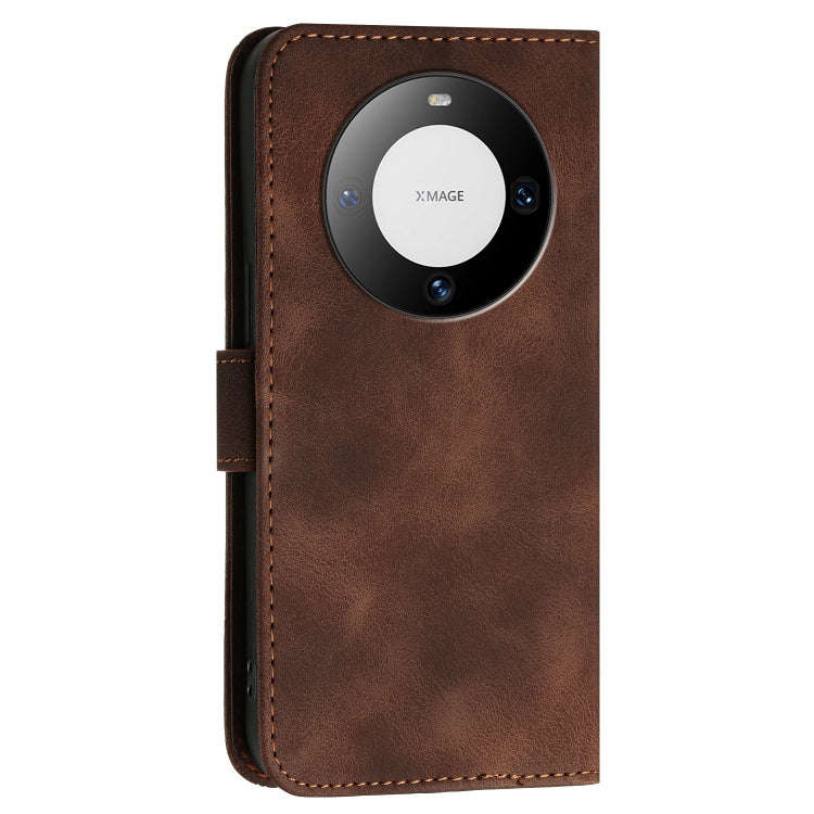 For Huawei Mate 60 Grid Butterfly Embossed Pattern Leather Phone Case with Lanyard(Coffee)