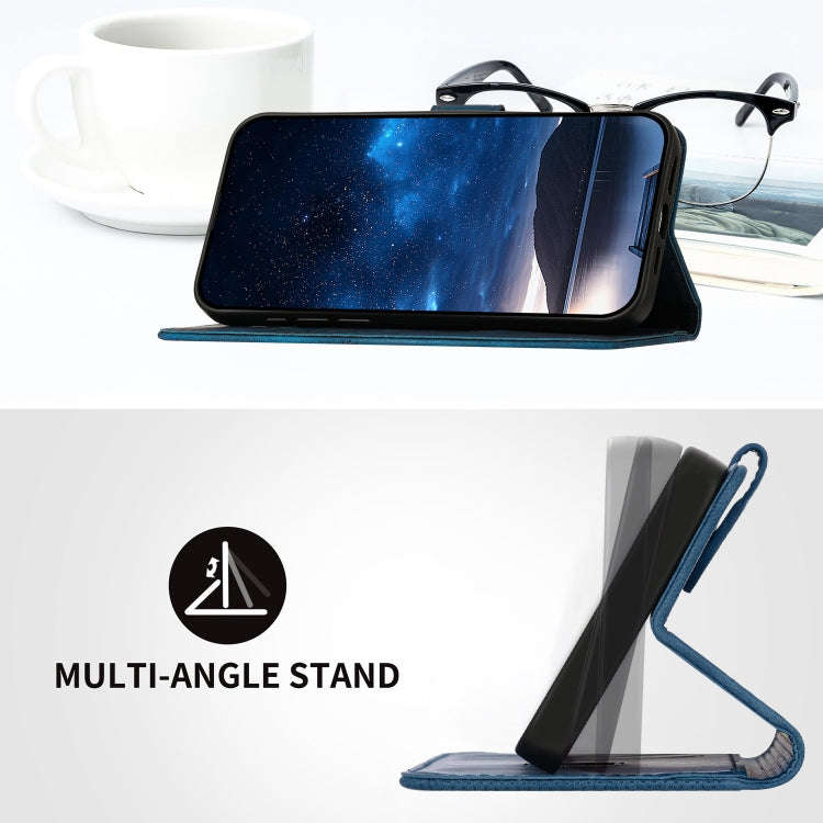For Huawei Mate 60 Pro Grid Butterfly Embossed Pattern Leather Phone Case with Lanyard(Dark Blue)