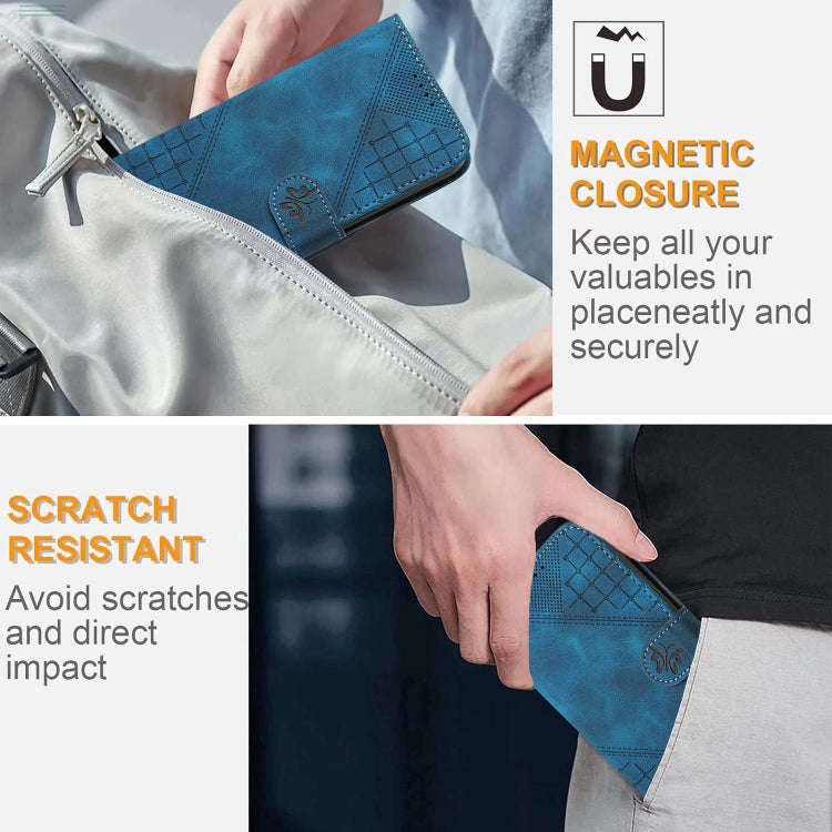 For Huawei Mate 60 Pro Grid Butterfly Embossed Pattern Leather Phone Case with Lanyard(Dark Blue)