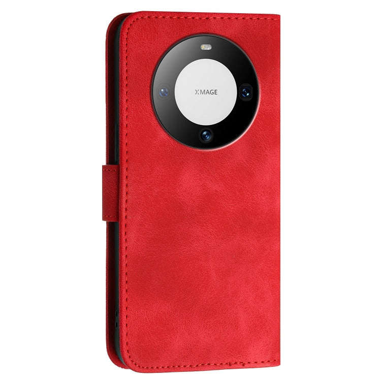 For Huawei Mate 60 Pro Grid Butterfly Embossed Pattern Leather Phone Case with Lanyard(Red)