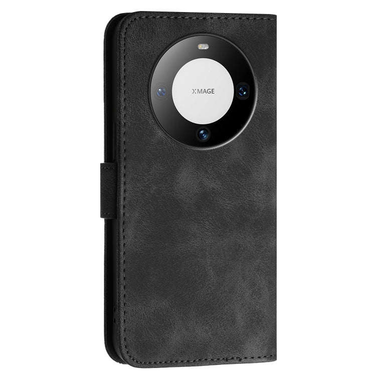 For Huawei Mate 60 Pro Grid Butterfly Embossed Pattern Leather Phone Case with Lanyard(Black)