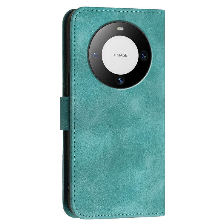 For Huawei Mate 60 Pro Grid Butterfly Embossed Pattern Leather Phone Case with Lanyard(Light Blue)