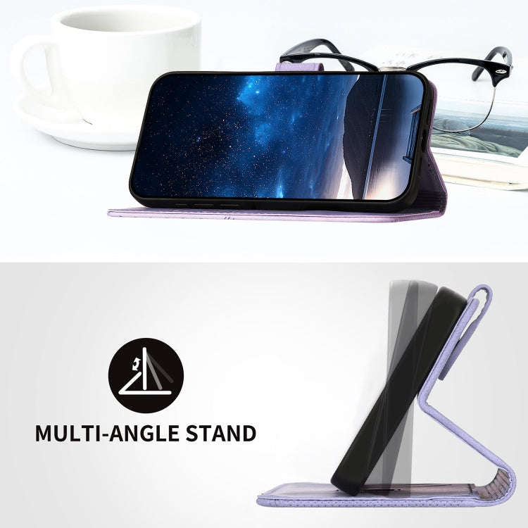 For Huawei Mate 60 Pro Grid Butterfly Embossed Pattern Leather Phone Case with Lanyard(Light Purple)
