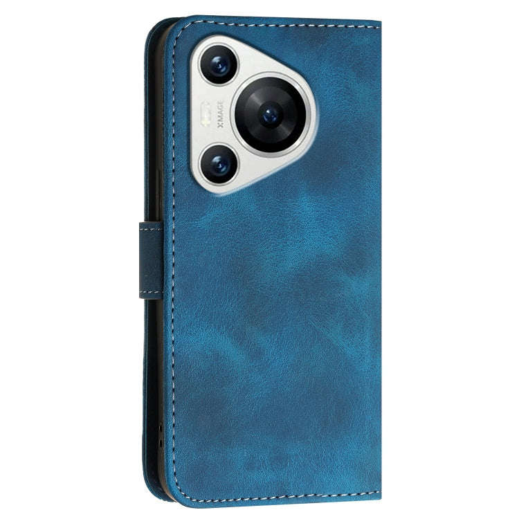 For Huawei Pura 70 Grid Butterfly Embossed Pattern Leather Phone Case with Lanyard(Dark Blue)