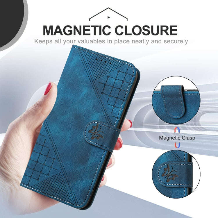 For Huawei Pura 70 Grid Butterfly Embossed Pattern Leather Phone Case with Lanyard(Dark Blue)