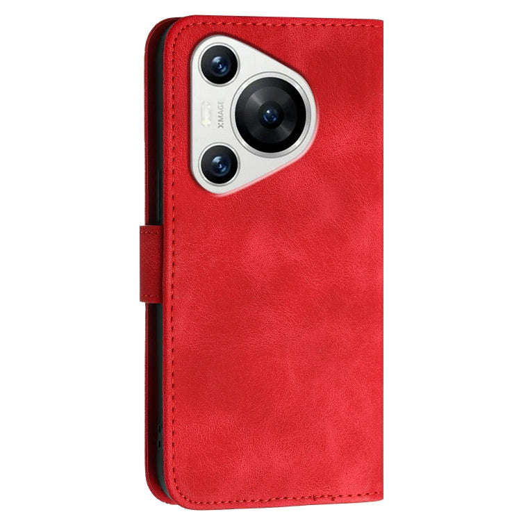 For Huawei Pura 70 Grid Butterfly Embossed Pattern Leather Phone Case with Lanyard(Red)