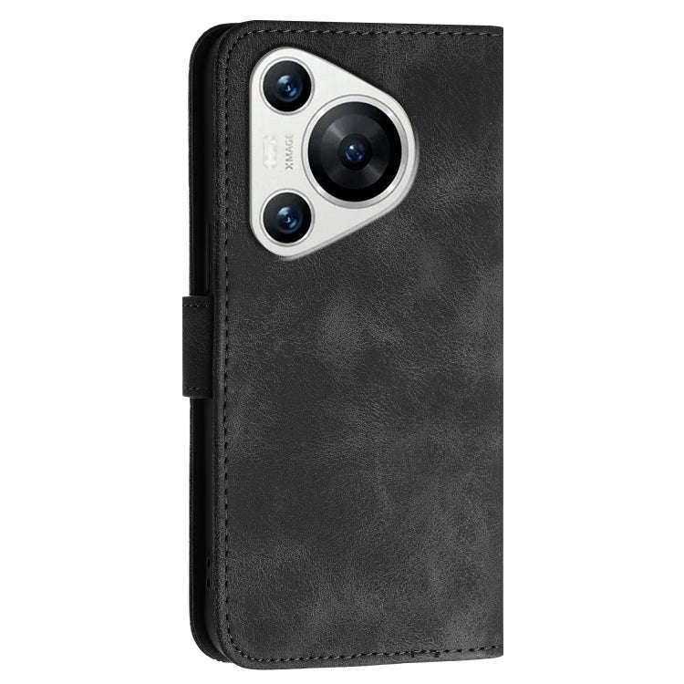 For Huawei Pura 70 Grid Butterfly Embossed Pattern Leather Phone Case with Lanyard(Black)