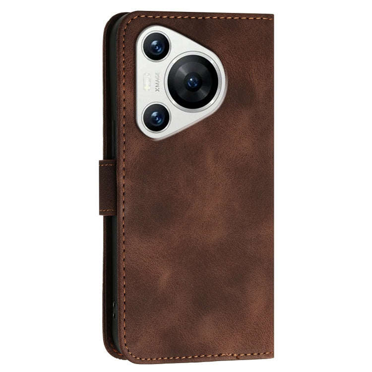 For Huawei Pura 70 Grid Butterfly Embossed Pattern Leather Phone Case with Lanyard(Coffee)
