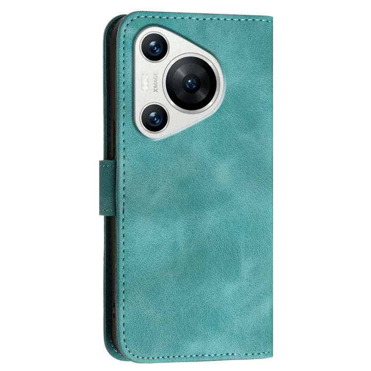For Huawei Pura 70 Grid Butterfly Embossed Pattern Leather Phone Case with Lanyard(Light Blue)