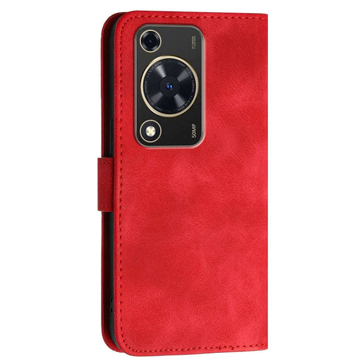 For Huawei Enjoy 70 Grid Butterfly Embossed Pattern Leather Phone Case with Lanyard(Red)