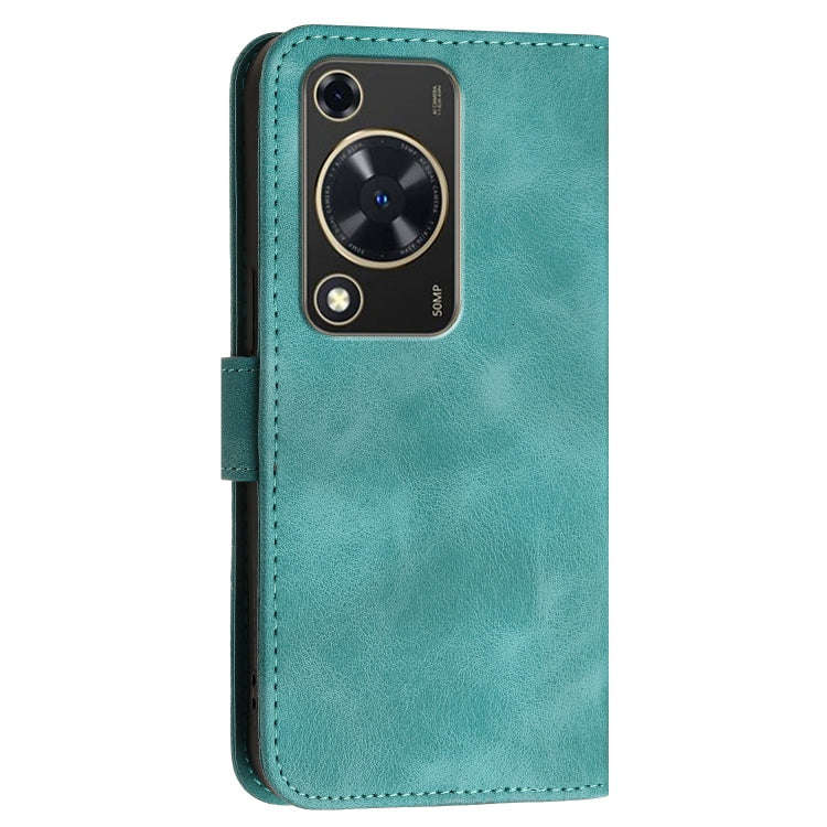For Huawei Enjoy 70 Grid Butterfly Embossed Pattern Leather Phone Case with Lanyard(Light Blue)