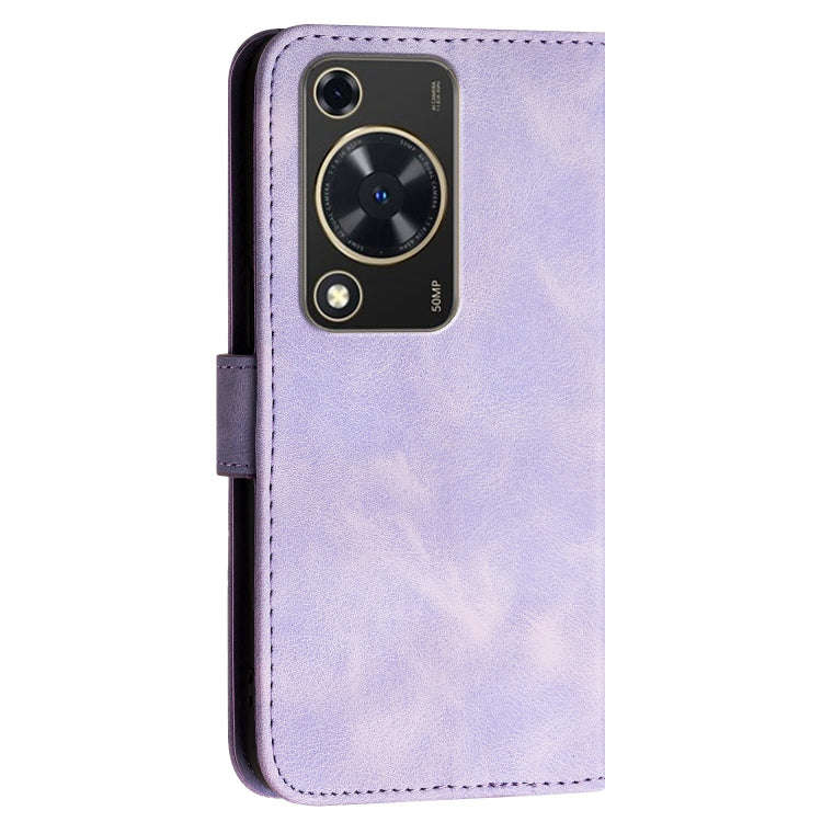 For Huawei Enjoy 70 Grid Butterfly Embossed Pattern Leather Phone Case with Lanyard(Light Purple)