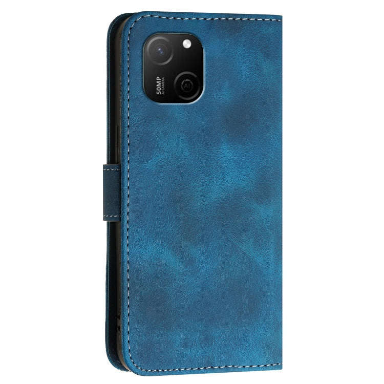 For Huawei Maimang A20 Grid Butterfly Embossed Pattern Leather Phone Case with Lanyard(Dark Blue)