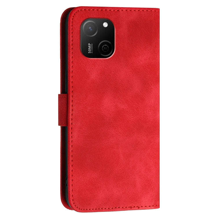 For Huawei Maimang A20 Grid Butterfly Embossed Pattern Leather Phone Case with Lanyard(Red)