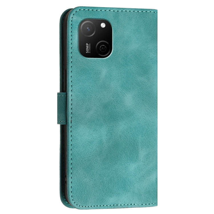 For Huawei Maimang A20 Grid Butterfly Embossed Pattern Leather Phone Case with Lanyard(Light Blue)