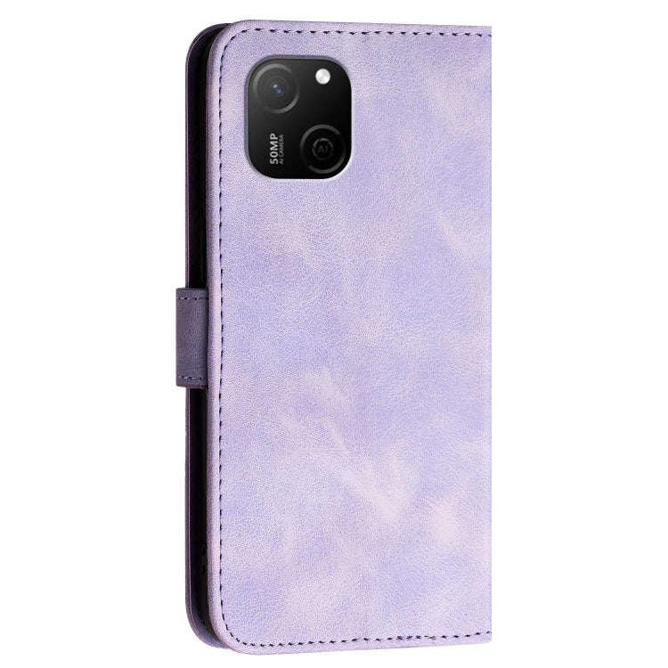 For Huawei Maimang A20 Grid Butterfly Embossed Pattern Leather Phone Case with Lanyard(Light Purple)