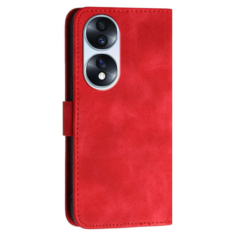 For Honor 70 Grid Butterfly Embossed Pattern Leather Phone Case with Lanyard(Red)