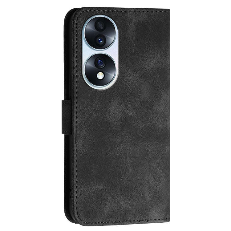 For Honor 70 Grid Butterfly Embossed Pattern Leather Phone Case with Lanyard(Black)
