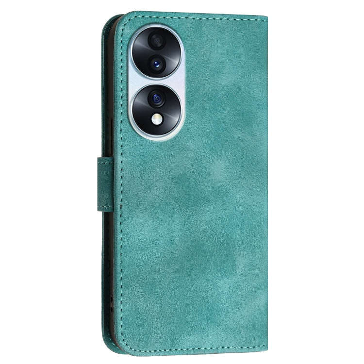 For Honor 70 Grid Butterfly Embossed Pattern Leather Phone Case with Lanyard(Light Blue)