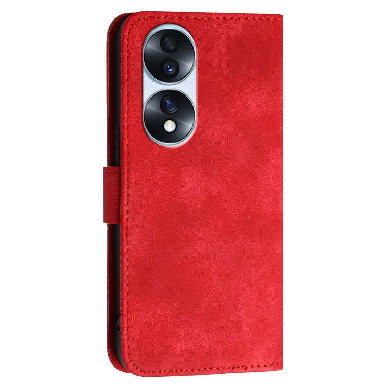 For Honor 70 Pro / 70 Pro+ Grid Butterfly Embossed Pattern Leather Phone Case with Lanyard(Red)