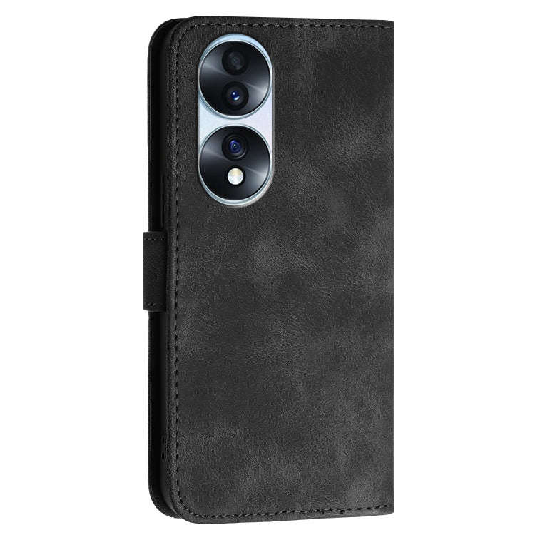 For Honor 70 Pro / 70 Pro+ Grid Butterfly Embossed Pattern Leather Phone Case with Lanyard(Black)