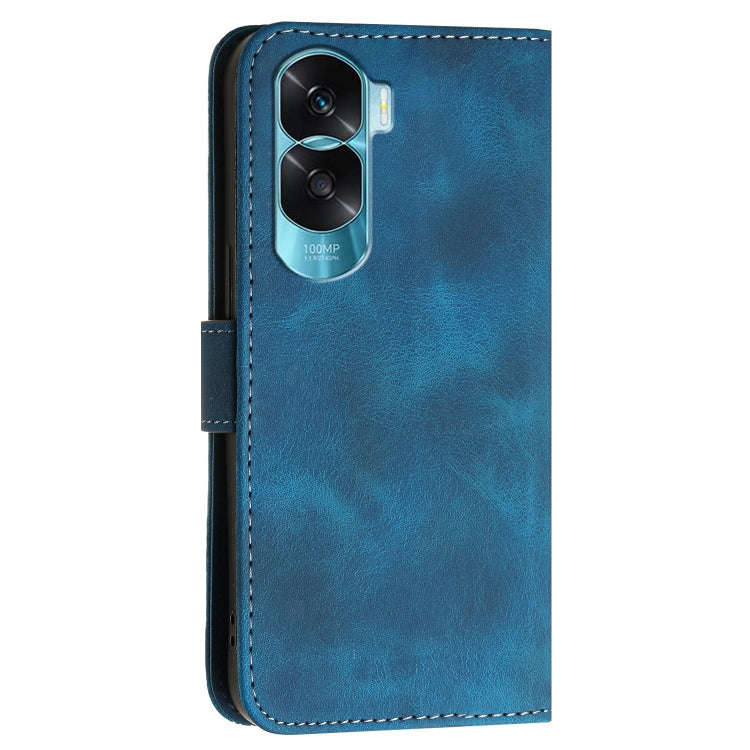 For Honor X50i 5G / 90 Lite Grid Butterfly Embossed Pattern Leather Phone Case with Lanyard(Dark ...