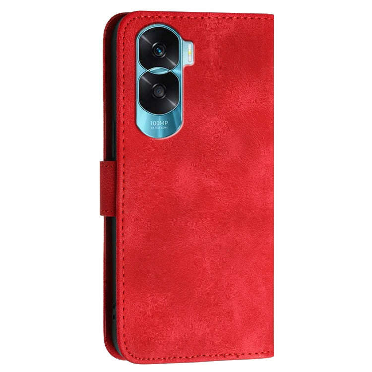 For Honor X50i 5G / 90 Lite Grid Butterfly Embossed Pattern Leather Phone Case with Lanyard(Red)