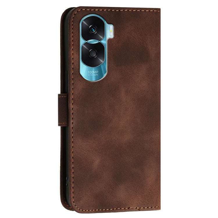 For Honor X50i 5G / 90 Lite Grid Butterfly Embossed Pattern Leather Phone Case with Lanyard(Coffee)