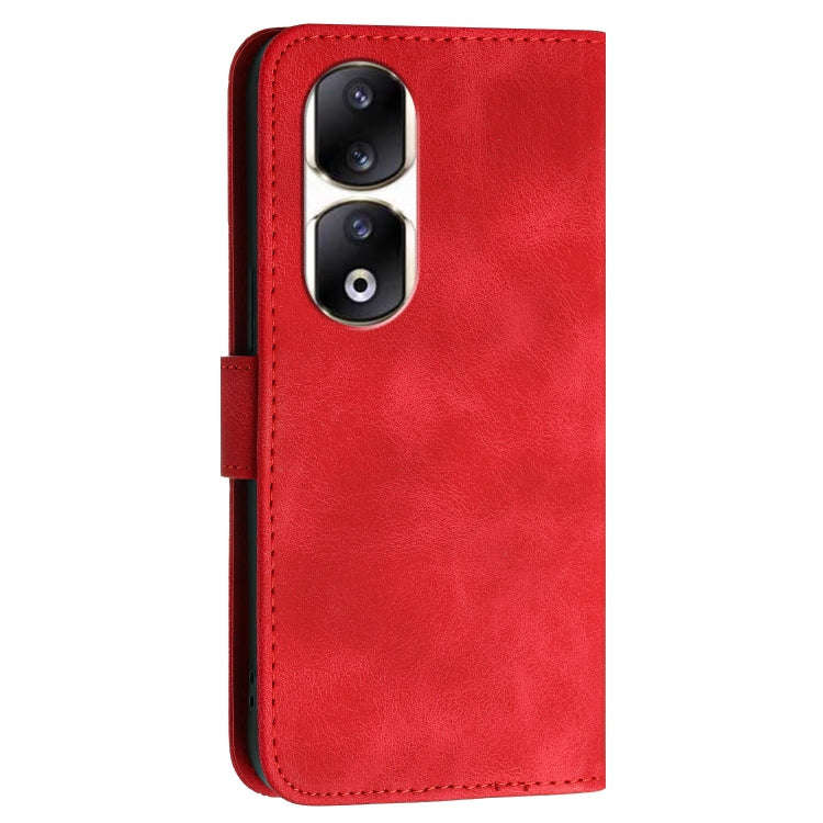 For Honor 90 Pro Grid Butterfly Embossed Pattern Leather Phone Case with Lanyard(Red)