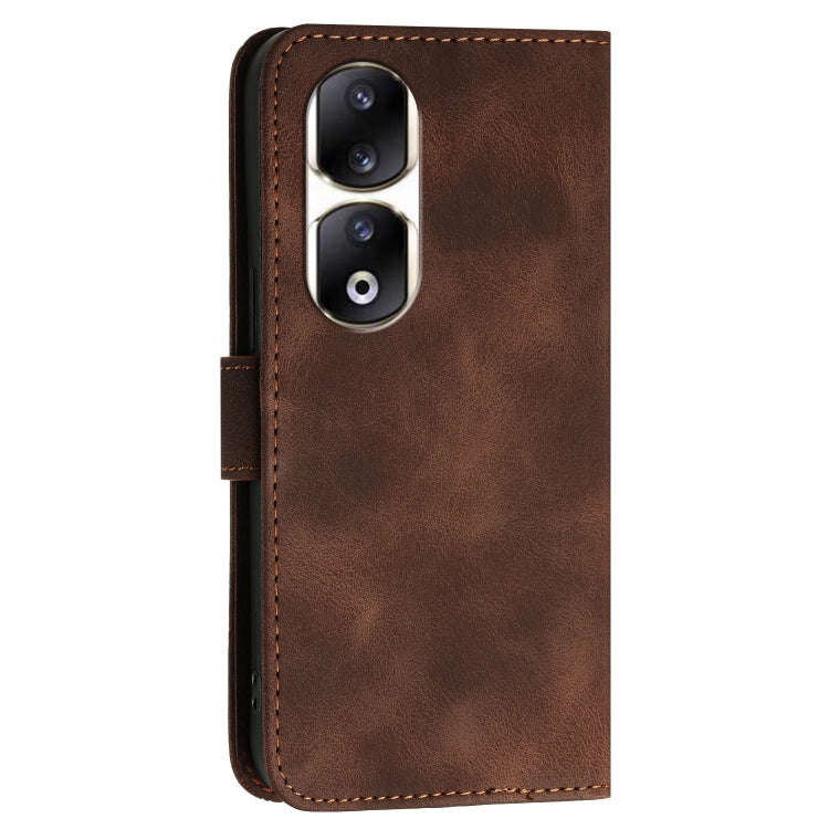 For Honor 90 Pro Grid Butterfly Embossed Pattern Leather Phone Case with Lanyard(Coffee)