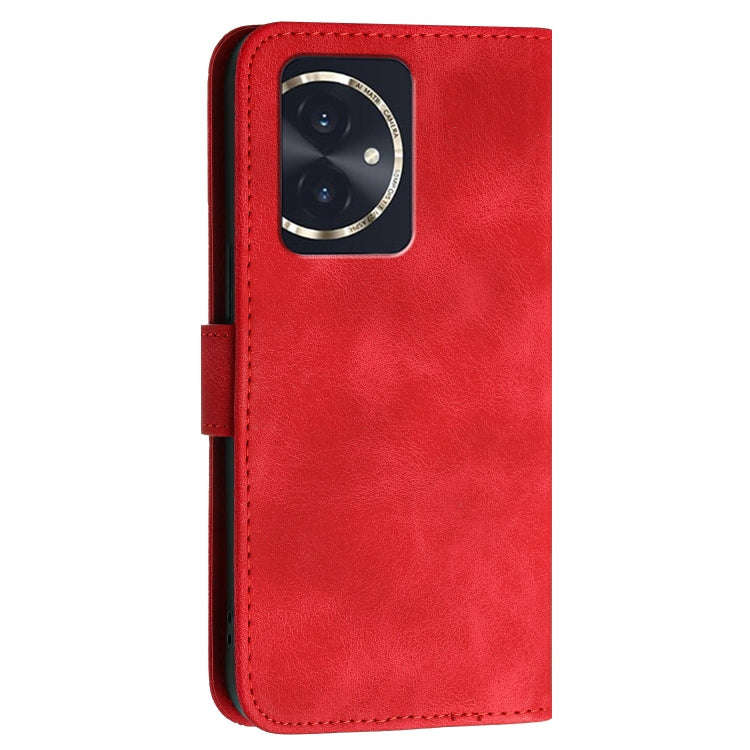 For Honor 100 Grid Butterfly Embossed Pattern Leather Phone Case with Lanyard(Red)