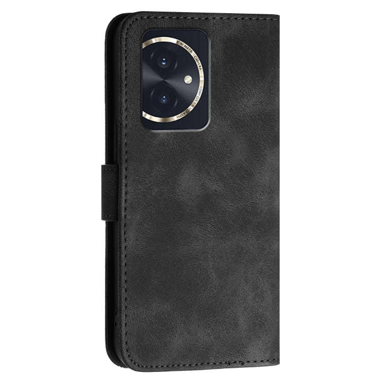 For Honor 100 Grid Butterfly Embossed Pattern Leather Phone Case with Lanyard(Black)