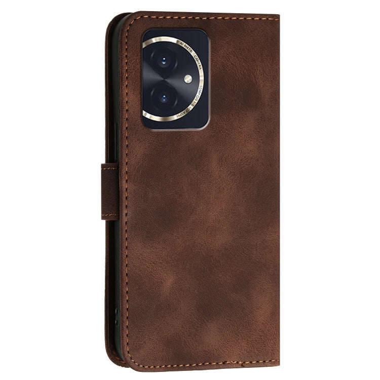 For Honor 100 Grid Butterfly Embossed Pattern Leather Phone Case with Lanyard(Coffee)