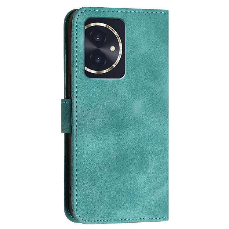 For Honor 100 Grid Butterfly Embossed Pattern Leather Phone Case with Lanyard(Light Blue)