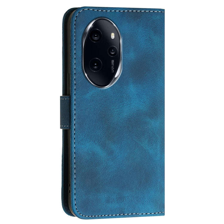For Honor 100 Pro Grid Butterfly Embossed Pattern Leather Phone Case with Lanyard(Dark Blue)