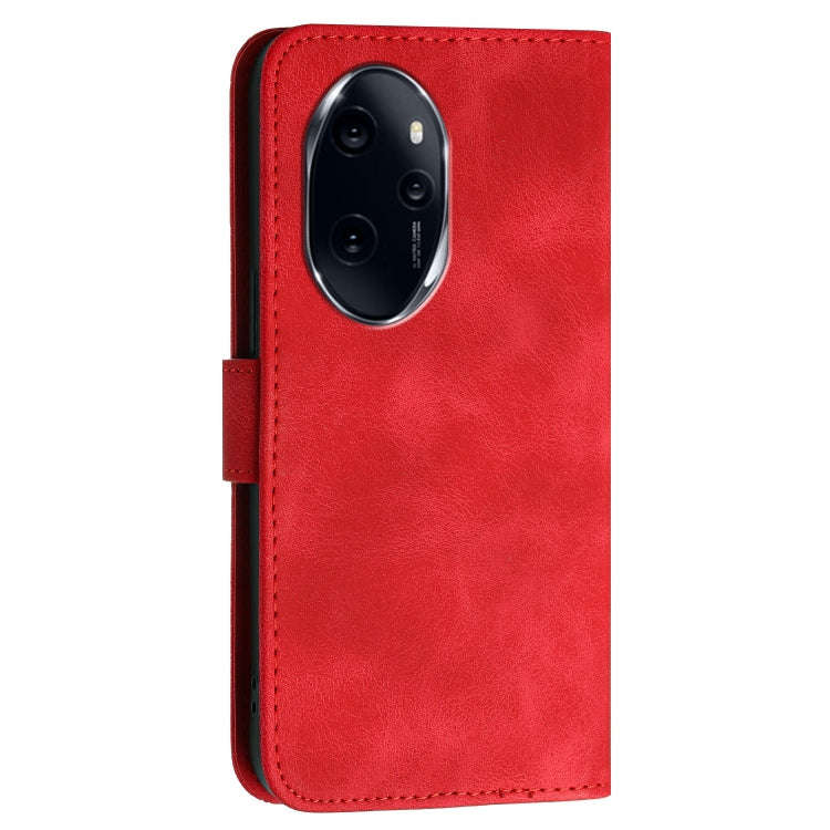 For Honor 100 Pro Grid Butterfly Embossed Pattern Leather Phone Case with Lanyard(Red)