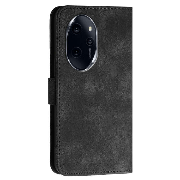 For Honor 100 Pro Grid Butterfly Embossed Pattern Leather Phone Case with Lanyard(Black)