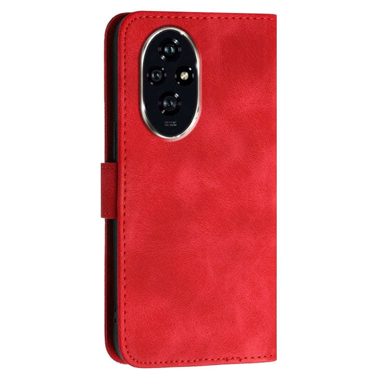 For Honor 200 Global Grid Butterfly Embossed Pattern Leather Phone Case with Lanyard(Red)