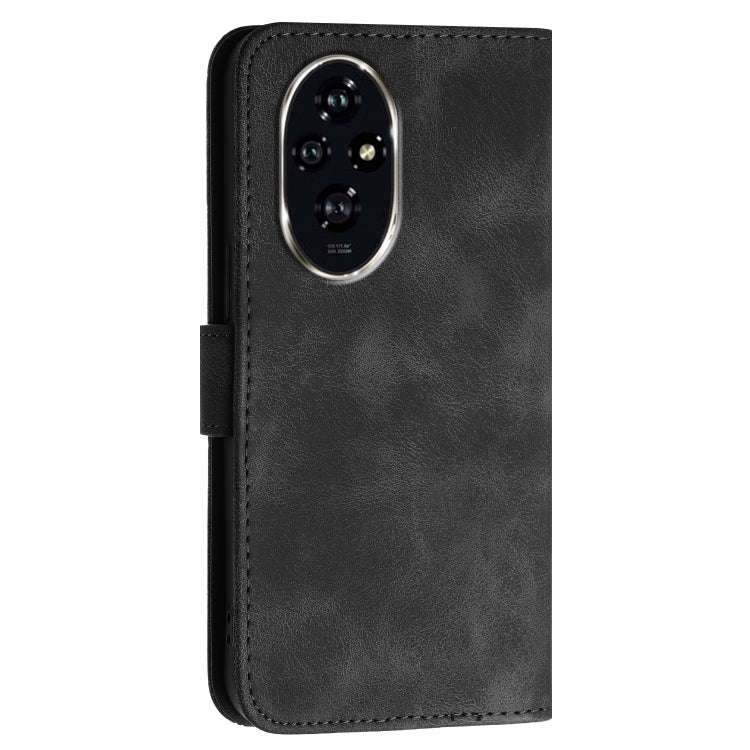 For Honor 200 Global Grid Butterfly Embossed Pattern Leather Phone Case with Lanyard(Black)