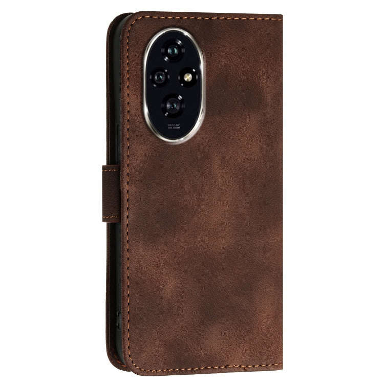 For Honor 200 Pro 5G Global Grid Butterfly Embossed Pattern Leather Phone Case with Lanyard(Coffee)