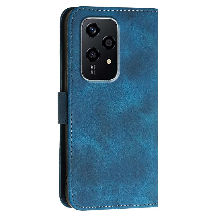 For Honor 200 Lite Global Grid Butterfly Embossed Pattern Leather Phone Case with Lanyard(Dark Blue)