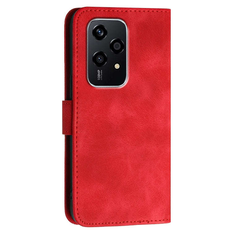 For Honor 200 Lite Global Grid Butterfly Embossed Pattern Leather Phone Case with Lanyard(Red)